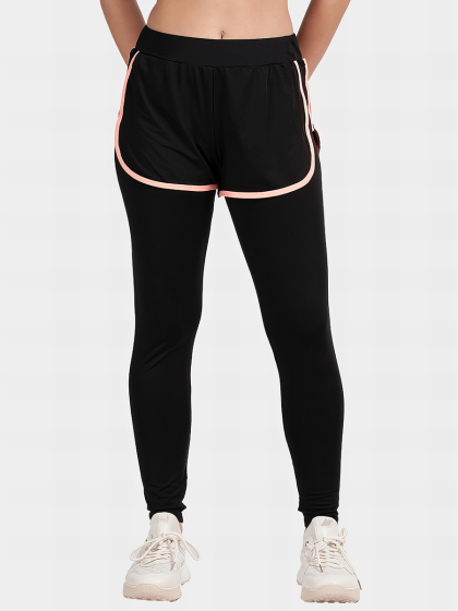 United Classic Black Neon Orange 2 in 1 Yoga Leggings With Shorts