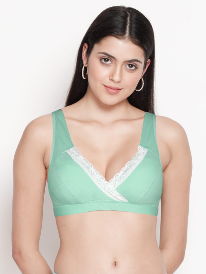 Shyle Bay Green Lace Trim Cotton Criss Cross Nursing Bra