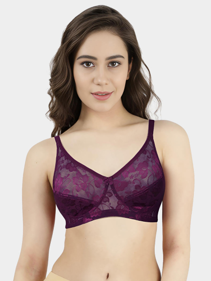 Susie Dark Purple Non Padded Wirefree Lace Bra