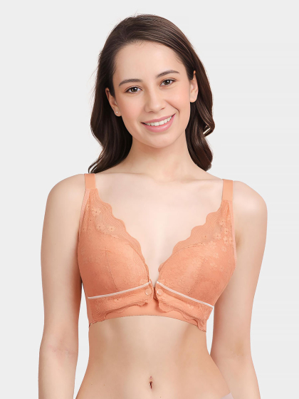 Shyle Orange Contrast Trim Plunge Neckline Nursing Bra