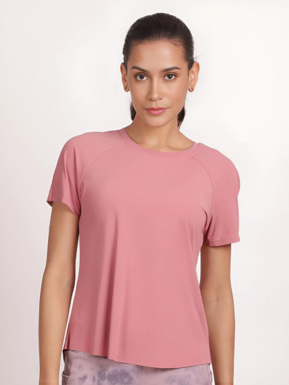 Shyle Wild Rose Pink Raglan Half Sleeve Regular T-Shirt