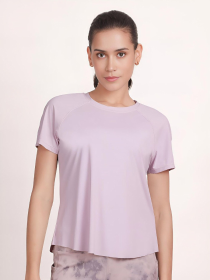 Shyle Pastel Lilac Raglan Half Sleeve Regular T-Shirt