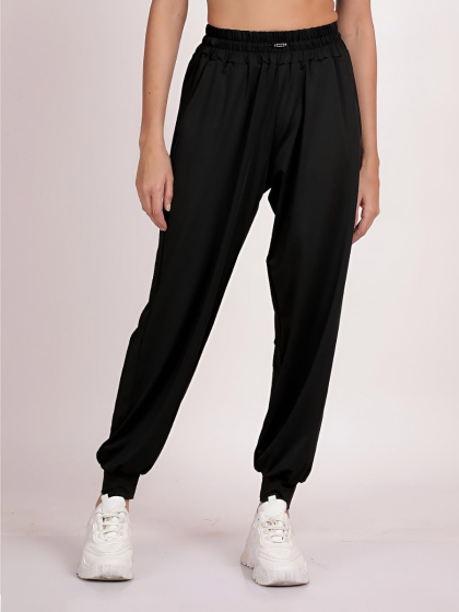 Shyle Black Beauty High Waist Casual Fit Jogger Bottoms