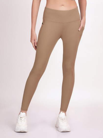 Shyle Tannin Brown Coin Pocket High Waist Workout Leggings
