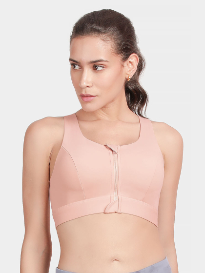 Shyle Ballet Slipper Front Zipper High Impact Sports Bra