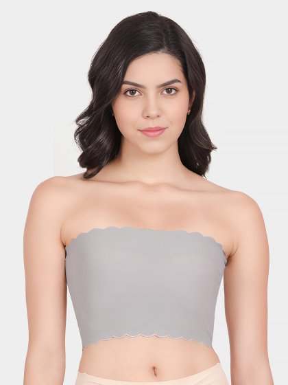Shyle Wind Chime Grey Scallop Neckline Seamless Tube Bra