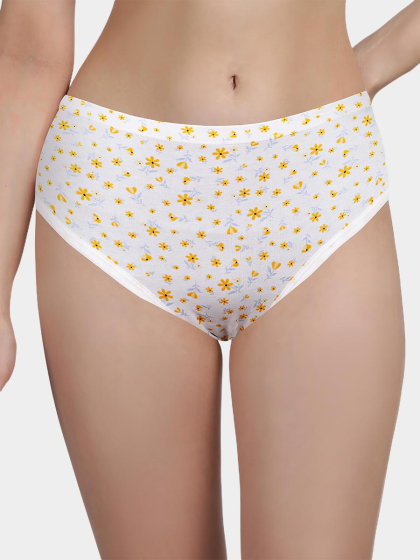 Susie Bright White Floral Print Full Coverage Hipster Panty