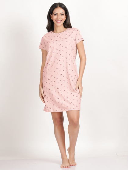 Shyaway Ballet Pink Dainty Floral Printed Casual Sleep Tee
