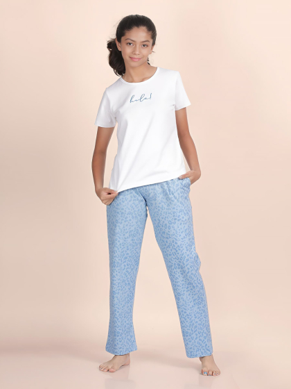 Shyaway Tweens Ethereal Blue Hola Embroidered Teens Pyjama Set