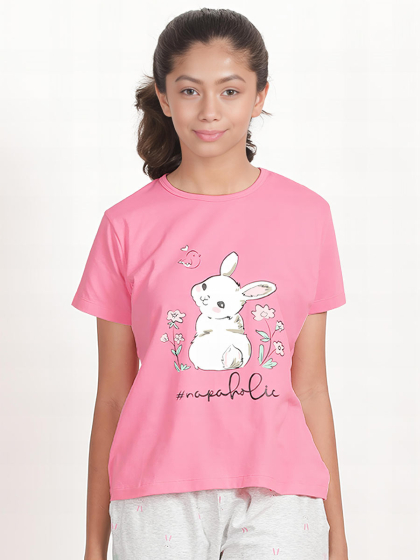 Shyaway Tweens Grey Melange Napaholic Bunny Teens Pyjama Top