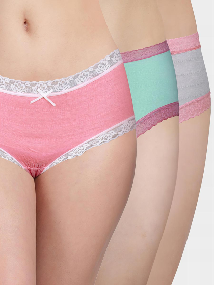 Susie Crinkle Soft Contrast Lace Low Waist Hipster Panty Combo A