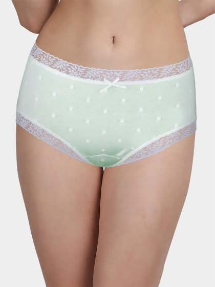 Susie Light Mint Lace Trim Polka Medium Waist Hipster Panty