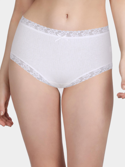 Susie White Ribbed Full Coverage Hipster Panty