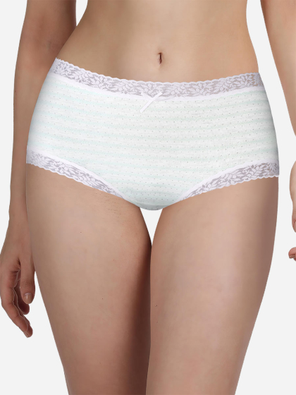 Susie Green White Striped Melange Lace Hipster Panty