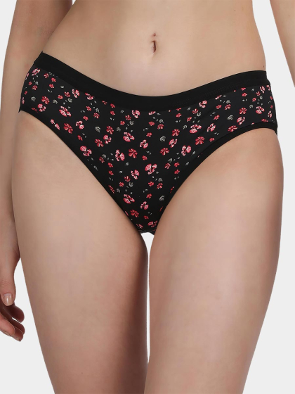 Taabu Black Floral Print Polyamide Bikini Panty