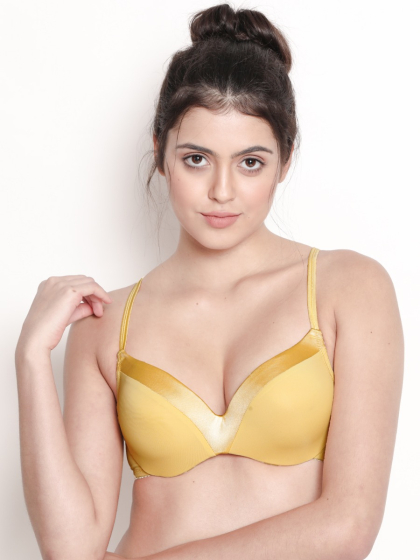 Susie Sunshine Yellow Satin Neckline Padded Wired Bra