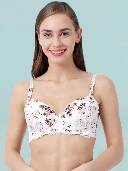 Susie White Brown Printed Lace Cup Padded Wired Bra