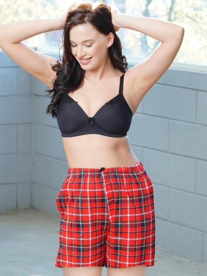 Shyaway Fiery Red Check Print Mid Thigh Shorts