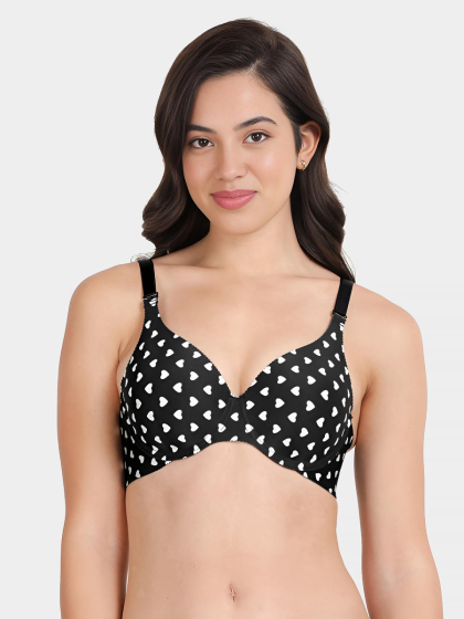 Shyaway Black White Heart Print Seamless T-Shirt Bra